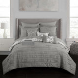 Chic Home Elegant Reversible Adler Motif 10 Pieces Comforter Bed In A Bag Sheets Decorative Pillows & Shams Grey