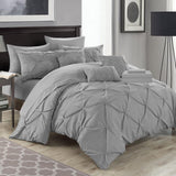 Chic Home Mycroft Pinch Pleated Ruffled Bed In A Bag Soft Microfiber Sheets 10 Pieces Comforter Decorative Pillows & Shams Silver