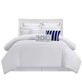 Chic Home Cranston Brenton Striped Embroidered 9 Pieces Comforter Set Navy