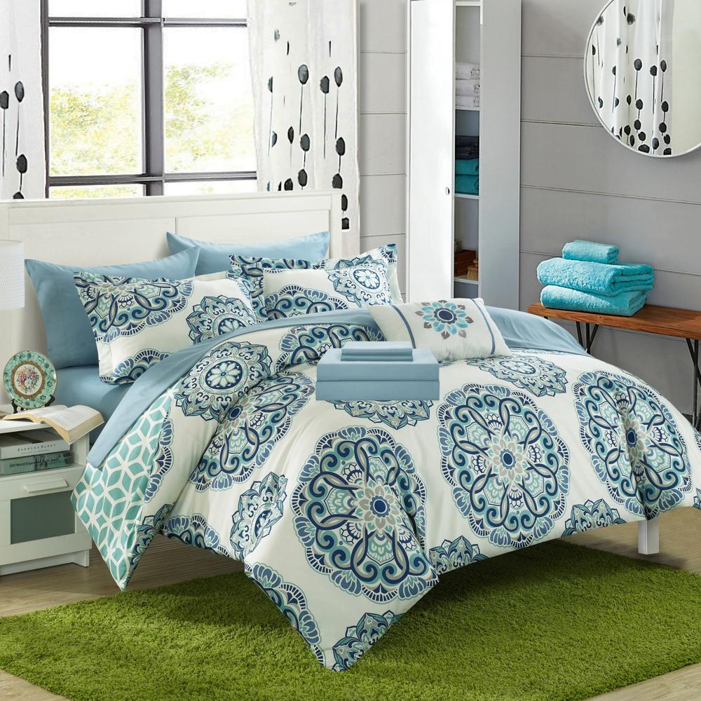 Chic Home Barcelona Barella Geometric Microfiber Printed 6 Pieces Comforter Bed In A Bag Green