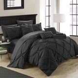 Chic Home Mycroft Pinch Pleated Ruffled Bed In A Bag Soft Microfiber Sheets 10 Pieces Comforter Decorative Pillows & Shams Black