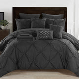 Chic Home Mycroft Pinch Pleated Ruffled Bed In A Bag Soft Microfiber Sheets 10 Pieces Comforter Decorative Pillows & Shams Black