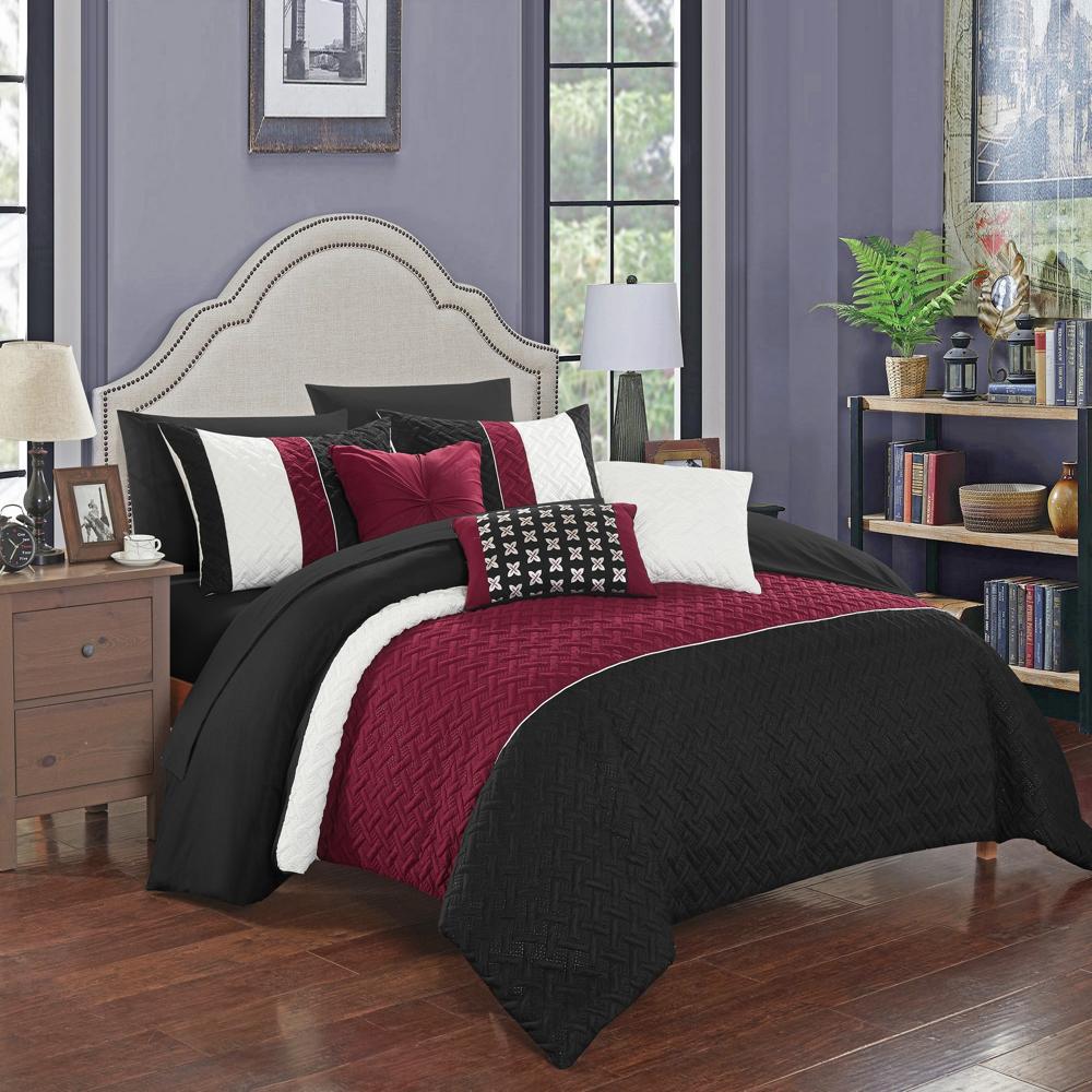 Chic Home Karras Quilted Embroidered Design Bed In A Bag Sheets 10 Pieces Comforter Decorative Pillows & Shams Black