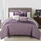 Chic Home Karras Quilted Embroidered Design Bed In A Bag Sheets 10 Pieces Comforter Decorative Pillows & Shams Plum