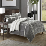 Chic Home Chloe Plush Microsuede Soft & Cozy Sherpa Lined 3 Pieces Comforter & Shams Set Silver