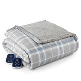 Shavel 100% Polyester Luxury Micro Flannel Reverse to Sherpa Carlton Plaid Electric Blanket