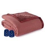 Shavel Micro Flannel High Quality Heating Technology Ultra Velvet Reversible Electric Blanket - Merlot.