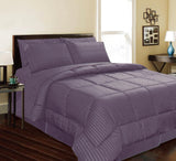 Embossed 8-Pieces Strip High-Quality Microplush Comforter Set Plum by Plazatex