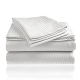 Embossed 1800 Series Wrinkle Resistant Stripe All Season Bed Sheet Set White by Plazatex