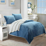 Chic Home Evie Plush Microsuede Sherpa Lined 3 Pieces Blanket & Shams Set Blue