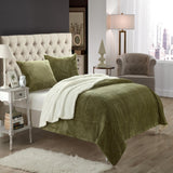 Chic Home Evie Plush Microsuede Sherpa Lined 3 Pieces Blanket & Shams Set Green