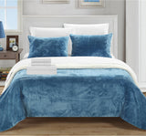Chic Home Bjurman 7 Pieces Blanket Set Soft Sherpa Lined Microplush Faux Mink With Shams & Sheet Set Blue
