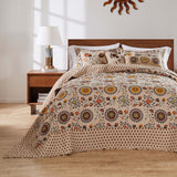 Greenland Home Fashions Andorra Cotton Kantha Quilted Bedspread Set - Jumbo Sized Reversible Quilt Set Floral Printed Taupe