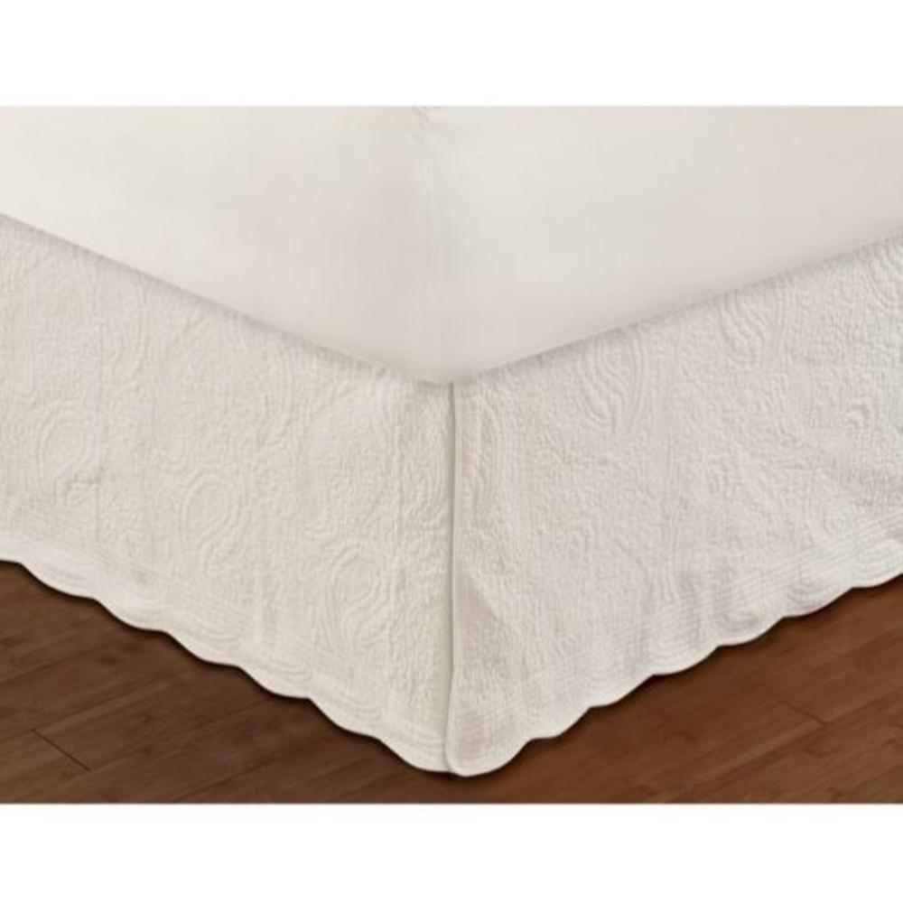 Greenland Home Fashion Paisley Quilted Bed Skirt Drop 18" - Ivory
