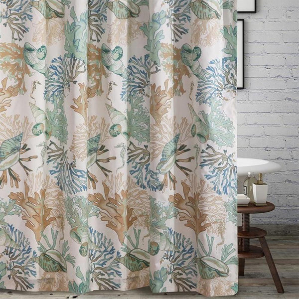 Barefoot Bungalow Atlantis Corals And Seashells Bath Coastal Shower Curtain - 72