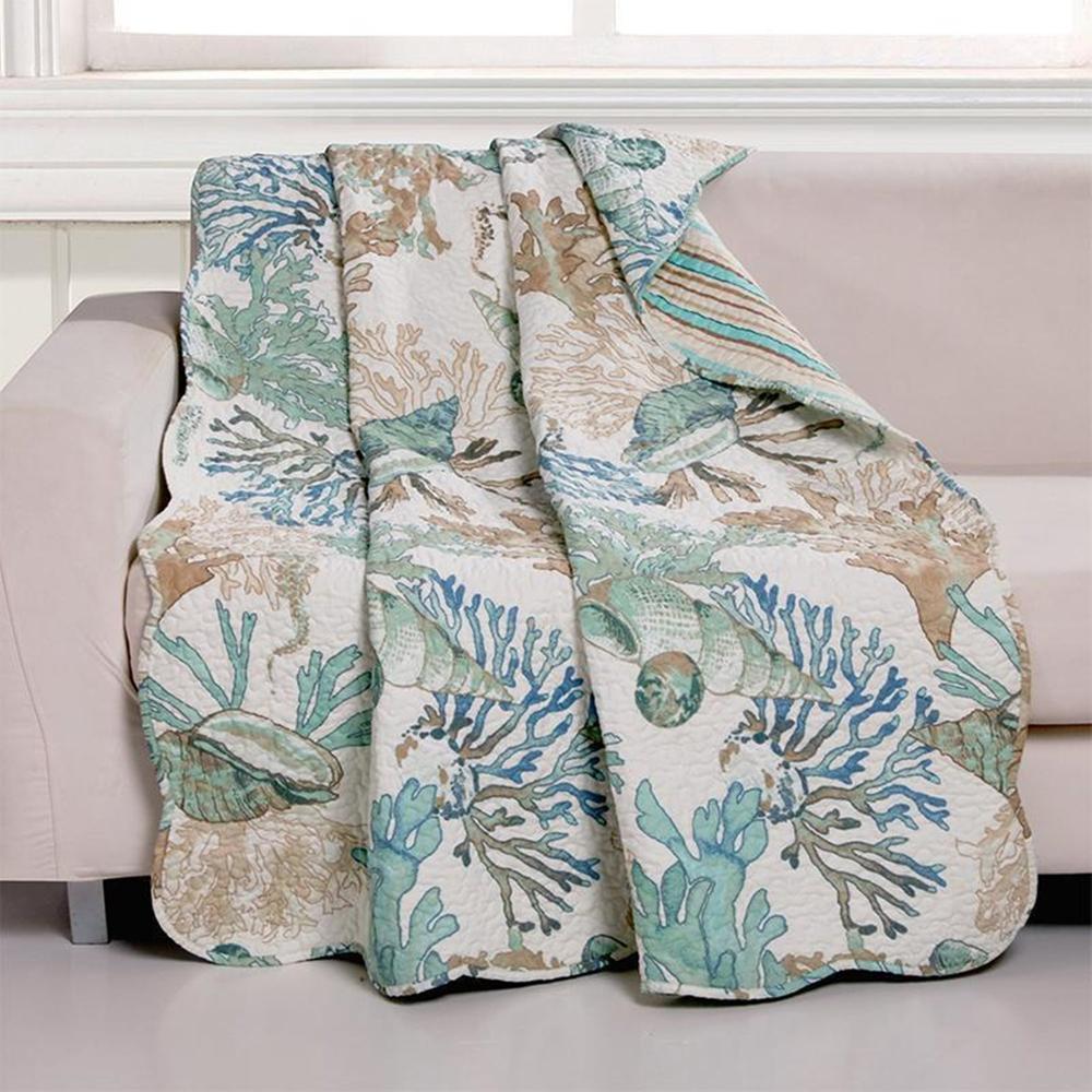 Barefoot Bungalow Atlantis Corals And Seashells Perfect Accessory Throw Blanket - 50x60" Jade
