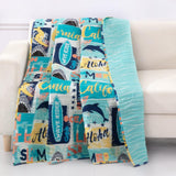 Greenland Home Fashion Blanket for Bed Couch Sofa Wave Rider Quilted Reversible Throw Blanket - Blue 50x60"