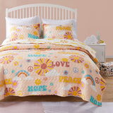 Greenland Home Fashion Cassidy bedding Sets Reversible Coverlet, Bedspread Quilt and Pillow Sham Set - Peach