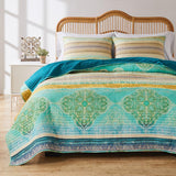 Greenland Home Aurora Reversible Quilt and Pillow Sham Set - Blue