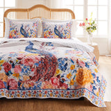 Greenland Home Huntington Oversized Peacock Garden Quilt and Pillow Sham Set - Gold