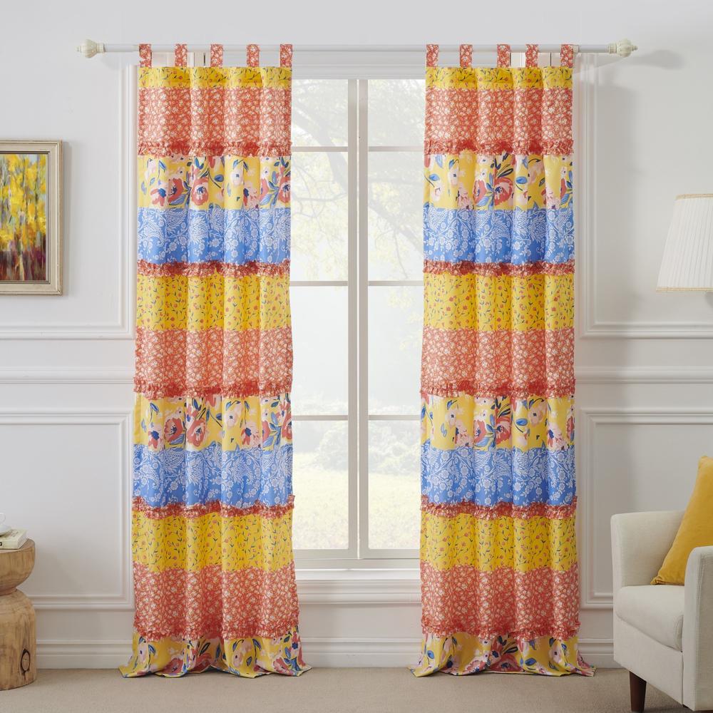Greenland Home Skylar Ruffle-Embellished Curtain Panel Pair - Set of 2 - 42x84" and 3x24", Calico