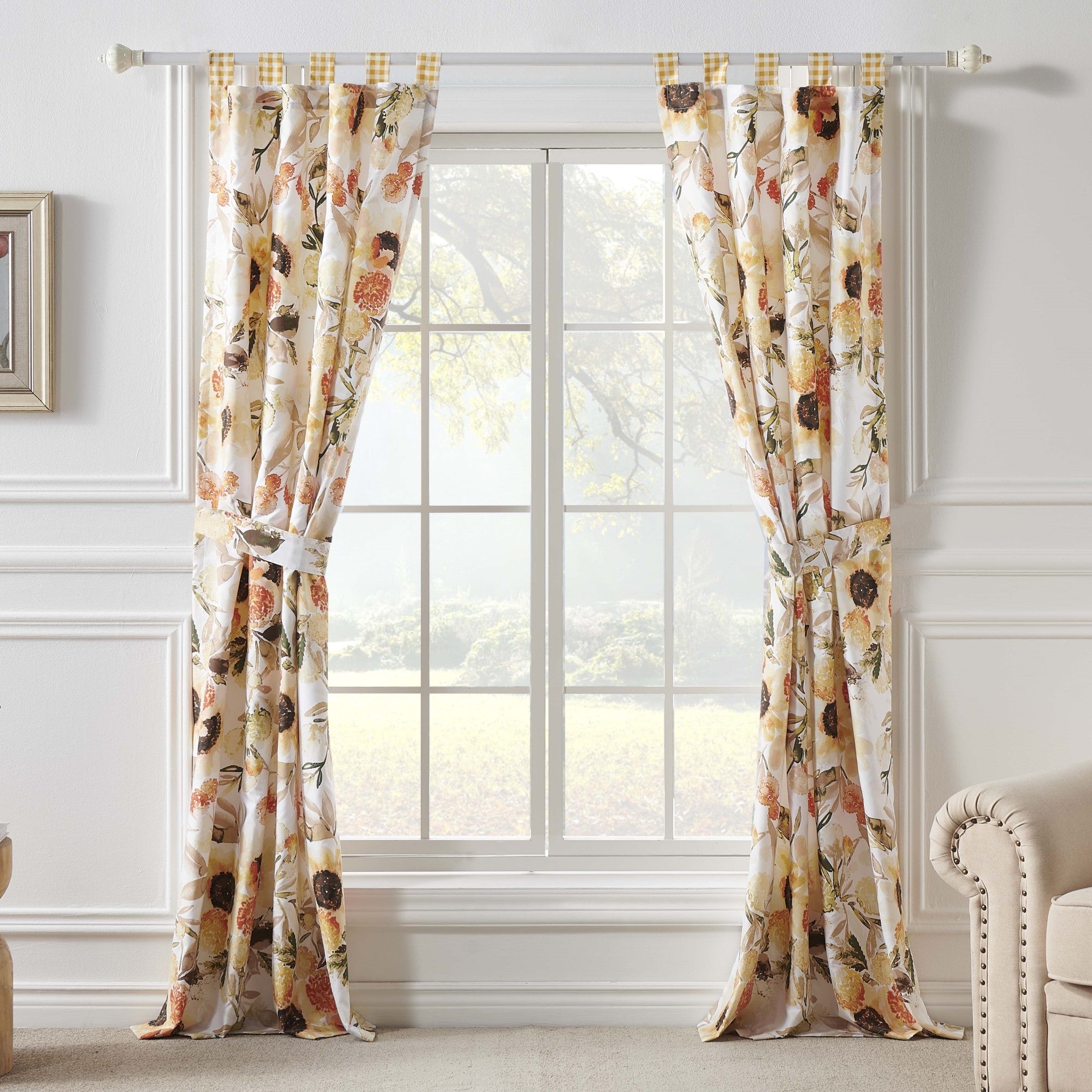 Somerset Curtain Panels (Set of 2) with Tiebacks 84" x 42" Gold by Greenland Home fashions