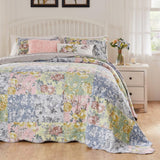 Greenland Home Fashions Emma Patchwork 100% Cotton with Scalloped Borders Bedspread Set 3-Piece Gray
