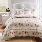 Greenland Home Antique Rose Floral Print Decorative High Quality Quilt Set Blue