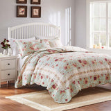 Greenland Home Antique Rose Floral Print Decorative High Quality Quilt Set Blue