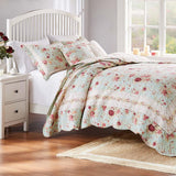 Greenland Home Antique Rose Floral Print Decorative High Quality Quilt Set Blue