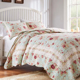 Greenland Home Antique Rose Authentic Patchwork Construction Quilt Set Blue