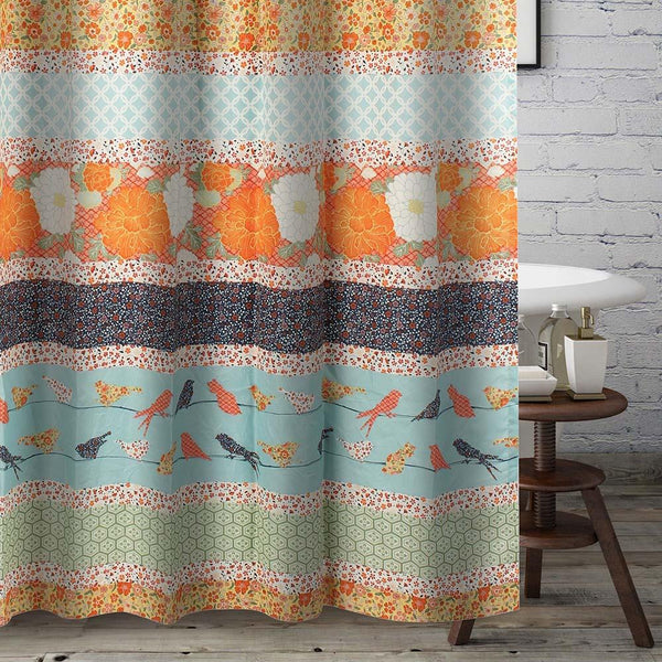 Barefoot Bungalow Carlie Florals and Whimsical Songbirds Shower Curtain 72"x72