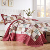 Greenland Home Fashions Oxford Plaid 100% Cotton Jumbo-Sized for Floor-Length Coverage Bedspread Set Red