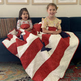 Greenland Home Fashions Americana Throw Stripes with Blue Stars 100% Cotton Solid Patriotic Design Throw 50" x 60" Red and White