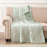 Greenland Home Fashions Olivia 100% Cotton Beautiful Floral and Butterfly Print Accessory Throw 50" x 60" Mint