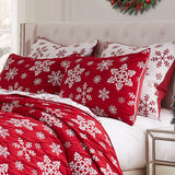 Greenland Home Fashions Snowflakes 100% Polyester Jacquard Machine Quilted Sham Standard Red