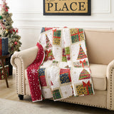 Greenland Home Fashion 100% Cotton Face Microfiber Back Polyester Fill Deck the Halls Accessory Throw Red