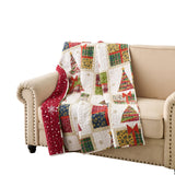 Greenland Home Fashion 100% Cotton Face Microfiber Back Polyester Fill Deck the Halls Accessory Throw Red