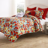 Greenland Home Fashion Poppies Microfiber Face Cotton Back Quilt Set Red