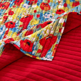 Greenland Home Fashion Poppies Accessory Microfiber Face Cotton Back with Polyester fill Throw Red