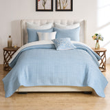 Greenland Home Fashions Homestead 100% Woven Polyester Jacquard Coverlet Set Sky Blue