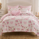 Greenland Home Fashions 100% Cotton Face 100% Microfiber Veronica's Hearts Pink Quilt 2 Piece Set Pink