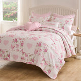 Greenland Home Fashions 100% Cotton Face 100% Microfiber Veronica's Hearts Pink Quilt 2 Piece Set Pink