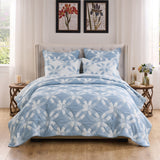 Greenland Home Fashions 100% Jacquard Woven Polyester Wedding Ring Coverlet 2 Piece Set Blue