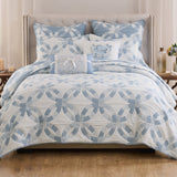 Greenland Home Fashions 100% Jacquard Woven Polyester Wedding Ring Coverlet 2 Piece Set Blue