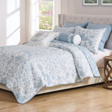 Greenland Home Fashions Toile Patch Woven Polyester Reversible Coverlet Set Blue