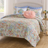 Greenland Home Fashions 100% Cotton Face 100% Microfiber Alice Pastel Quilt 2 Piece Set Pastel