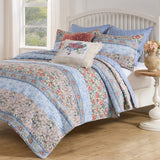 Greenland Home Fashions Kressida Cotton Reversible Lightweight Quilt Set Blue