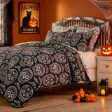 Greenland Home Fashions Sugar Skull 100% Polyester Reversible Coverlet Set Black