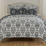 Greenland Home Fashions Sugar Skull 100% Polyester Reversible Coverlet Set Black